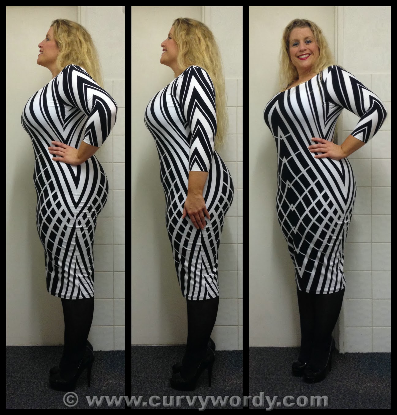 ASOS CURVE Exclusive Bodycon Dress In Graphic Print Black White 18