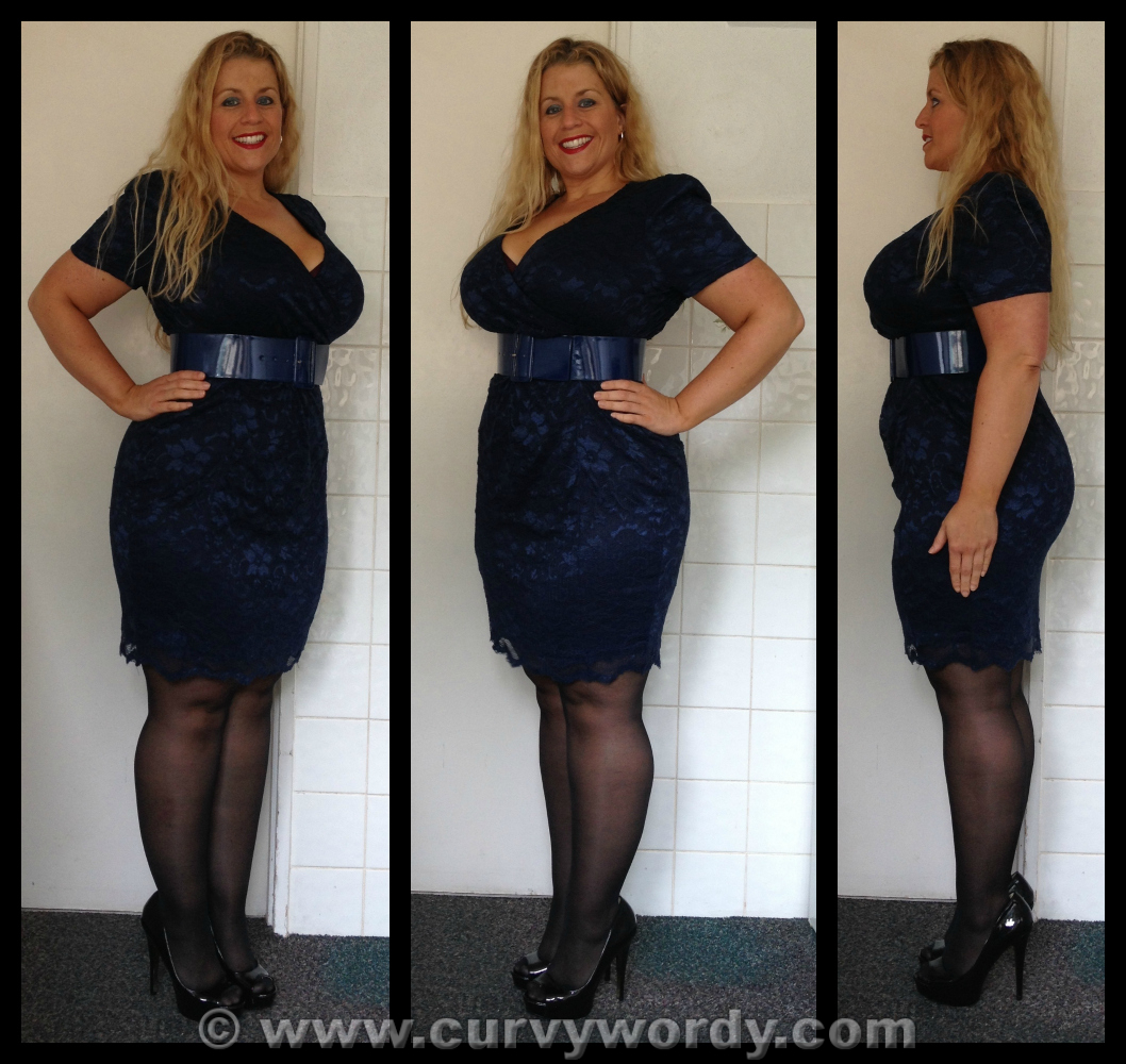 AX Paris Curve V Front Lace Dress Navy 18