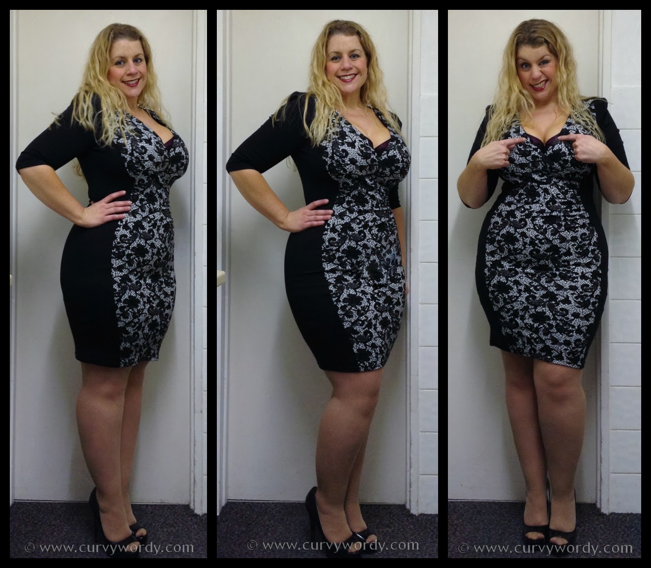 F&F Clothing at Tesco Julia Plus Size Lace Panel Illusion Dress 18